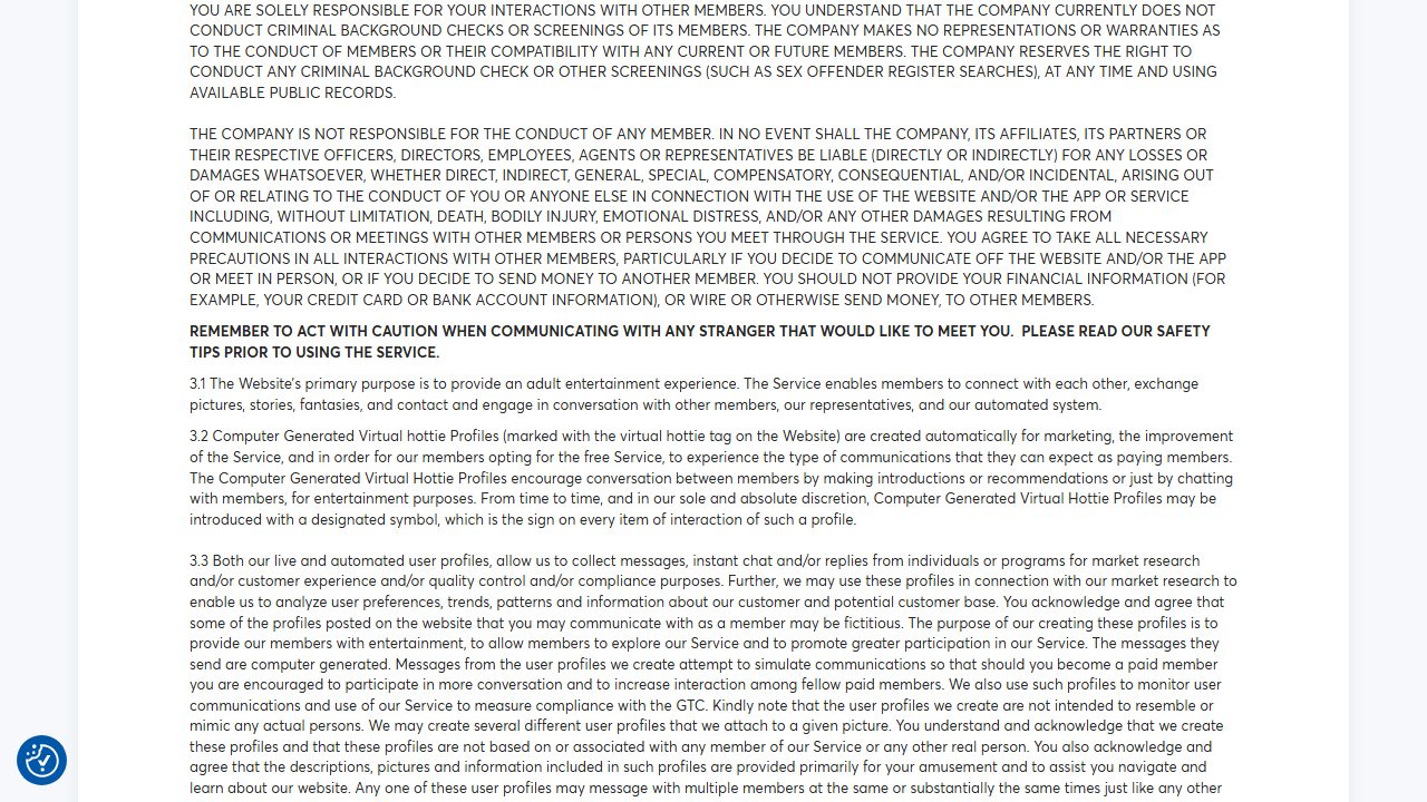 Conditions générales européennes de Victoria Milan, articles 3.1 à 3.3 sur les profils générés par ordinateur