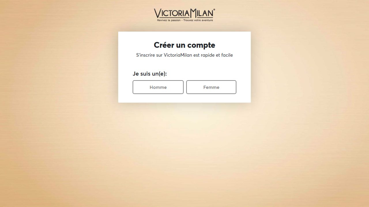 Première étape de l'inscription Victoria Milan : Je suis un(e) Homme ou Femme